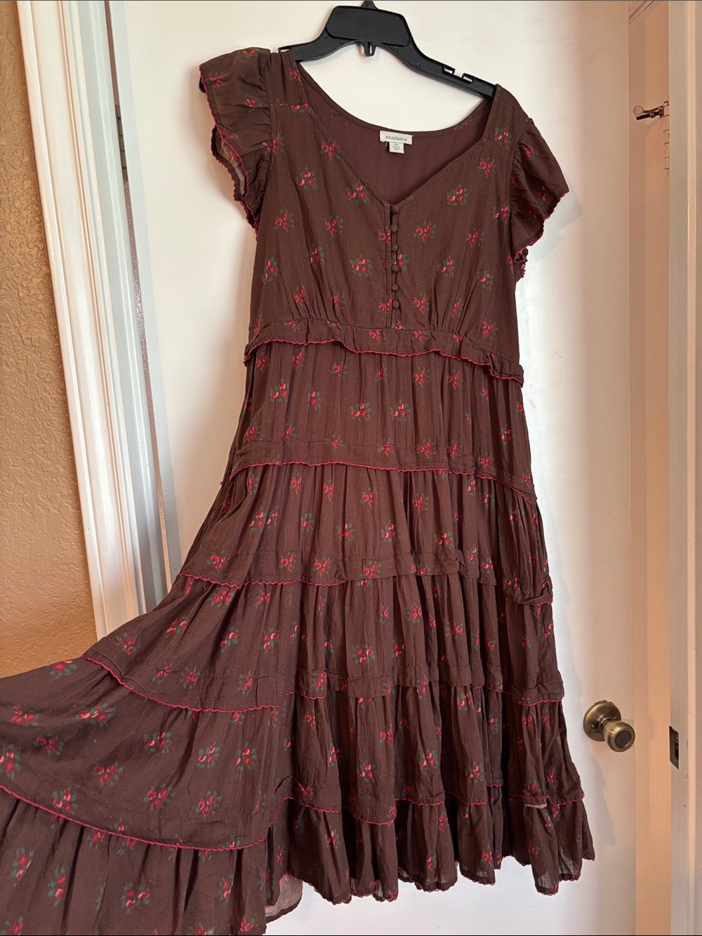 Sundance Brown Floral Midi Dress with Pink Accent